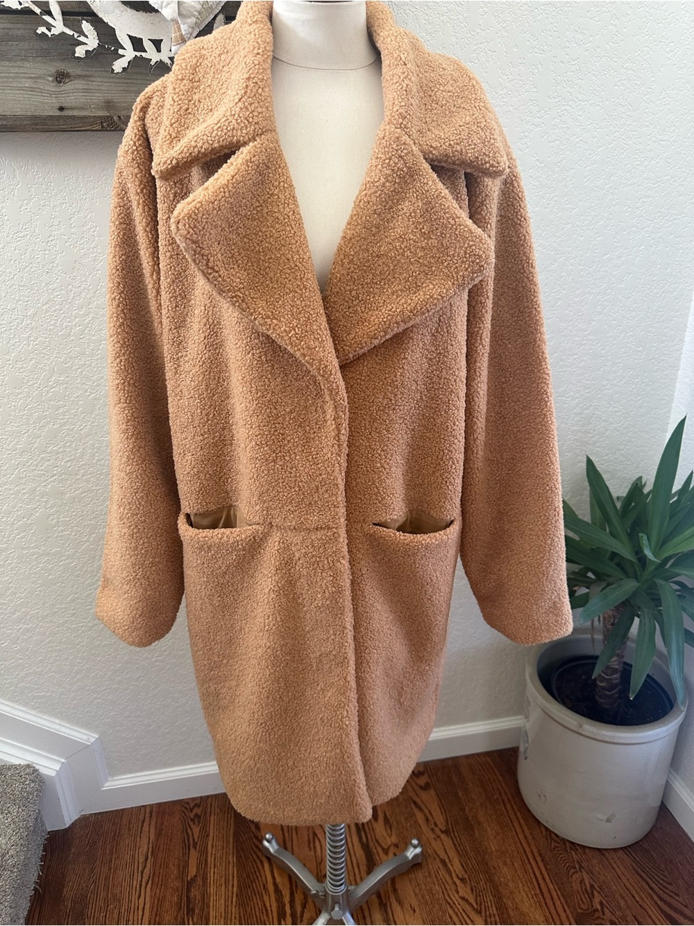 Calia Cozy Teddy Duster Coat in Camel Golden Taffy ladies size M NWT